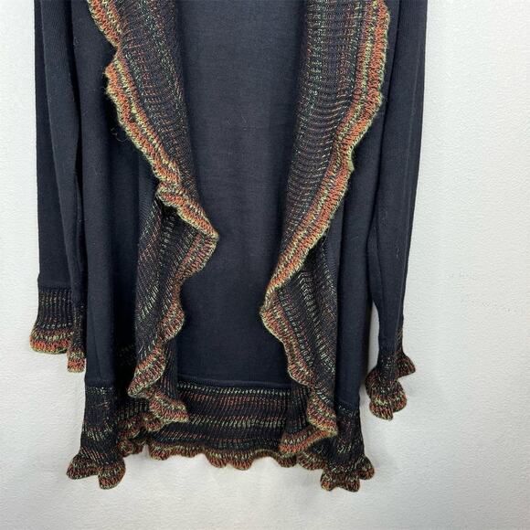 Tribal Women's M Black Ruffle Cardigan Sweater Open Front Casual Fall‎ - Picture 5 of 11
